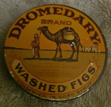 Old Rare Vintage Dromedary washed figs tin Container Neat Arab camel Sheik picture