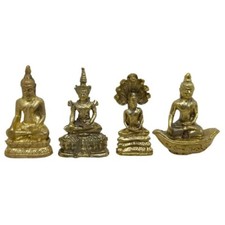 Mini Shakyamuni Buddha Seated Brass Statue Thai Amulet Set picture