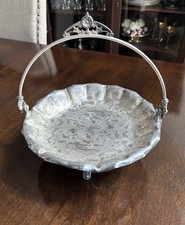 1880’s James W. Tufts Quadruple Plate Footed Bridal Basket Butterflies & Birds picture