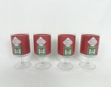 RARE Vintage TABASCO - 4 Red Eye Stem Glasses - Wolfschmidt Vodka - Small Print picture
