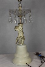 Vintage Lamp with Brilliant Crystal Prisms & Cherub Boy Figurine Holding Torch picture