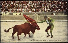 Mexican Bullfight - Matador Engaging Bull - E.C. Kropp unposted Postcard p520 picture
