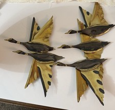VTG MCM Flying Geese Metal Wall Art 5 Birds 2 Piece Set Cabin Lodge Decor picture