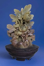 Vintage Chinese stone carved peonies stone carved pot 4.75