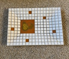 VTG George’s Briard Mosaic Tile Tray Black Gold Mid Century Modern picture