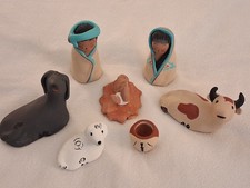 VTG NATIVE AMERICAN JEMEZ POTTERY NATIVITY INITIALED BY JOSEPH L. FRAGUA 7 PCS. picture