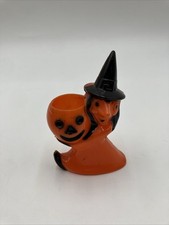 Vtg 1950's ROSBRO Halloween Candy Container Witch and Jackolantern Dark Orange picture