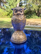 Antique Cast Iron OWL Doorstop 7.5 in tall 4-5 lbs. Gold Color Halloween Heavy picture