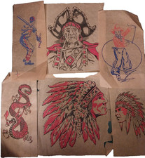Lot 6 Rare Vtg 1930s 1940s T Shirt Iron On Transfers Antique Indian Chief Pirate picture