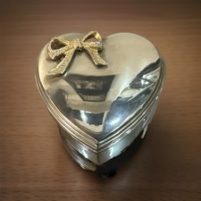 Vintage Heart Shaped Silver Tone Trinket Jewelry Box Velvet Lined Ornate Vanity picture