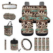 Aztec Cow 15 Pcs Car Seat Cover Full Set for Women Car Seat Cover with Steeri... picture