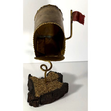Vintage Brass Mailbox on Texas Silhouette Wood Base | Mid-Century Handmade Decor picture