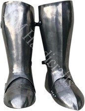 Medieval knight greaves with sabatons steel silver sca leg armor greaves armor picture