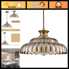 Vintage Amber Glass Pendant Light Fixture - Adjustable Hanging Cord, Retro Desig picture