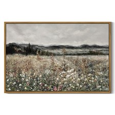 SHENIFY Vintage Landscape Framed Wall Art Meadow Flowers 24x36in Natural Framed picture