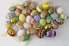 Vintage Sugared Easter Egg Ornaments Lot Papier Mache Pastel Ribbon Decorations picture