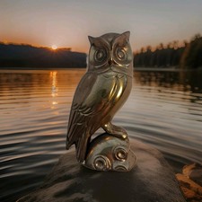 Vintage Brass Owl Perched On Branch Collectable Statue Figure 6.5 Inch Tall picture