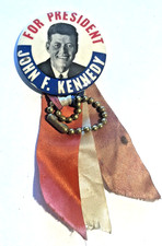Vintage 1960 John F Kennedy Pinback Political Campaign Button & Ribbon Ship Free picture