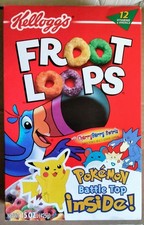 POKEMON Kellogg's FROOT LOOPS Cereal Box NINTENDO Battle Top Toy PIKACHU Marill picture