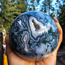 Rare Druzy Water Grass Agate Crystal Sphere Large 2.36-2.76 inch Mineral Ball picture