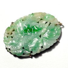 Chinese Export Carved Jadeite Peony Pendant, Silver Mount, c. 1920-1930 (AND) picture