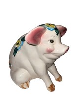 Nice Large RARE Vintage Large Hand Painted Pig Piggy Bank Figurine Ceramic MCM picture
