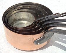 Vintage French Copper Saucepan Pan Set of 5 Stamped Faucogney Tin Lining 6.6lbs picture