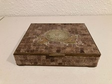 Vintage Mexican Aztec Sun Stone Brass Mosaic Trinket Box picture
