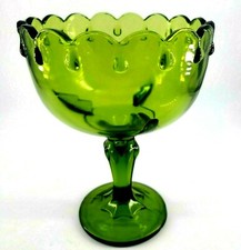 Vintage Indiana Glass Green Footed Pedestal Bowl Compote Candy Dish 7.5
