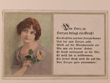 Greeting Card Circa 1908-1912 - Heart to Heart - Lady with Rose - Run  picture