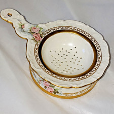 Antique T & V Limoges Haind Painted Tea Strainer With Stand picture