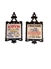 Pair of Vintage Iron and Ceramic Wall/Pot Holder Trivets with Humorous Quotes picture