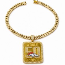 Denver Football World 50 Champions Gold Iced Out Cuban Chain Pendant Necklace picture