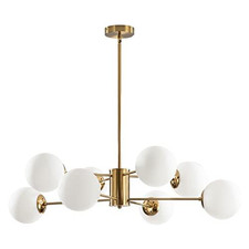 KCO Lighting 8-Light Glass Sputnik Chandelier Light 1-8-Light(Gold+White) picture