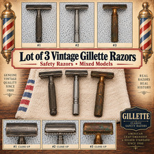Lot 3 Vintage Gillette Double Edge Safety Razors DE Knurled Handles Gold Tone picture