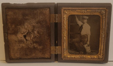1860 AMBROTYPE NOT DAGUERREOTYPE SAILOR WITH BUCKET OF PAINT ON SHIP CIVIL WAR ? picture