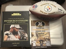Pittsburgh Steelers Super Bowl XL commemorative football, 2005 book & 07 Catalog picture
