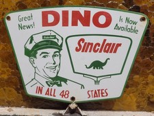 VINTAGE SINCLAIR PORCELAIN SIGN OLD 1957 GASOLINE MOTOR OIL DINO GAS PUMP PLATE picture