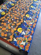 Huge Halloween Tablecloth Jack-o’-Lanterns Ghosts Skeletons Glow 14ftx5ft VTG picture