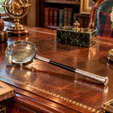 Luxury English Antique Sterling Silver & Ebonized Wood Desk Magnifying Glass  picture