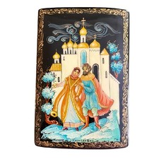 VTG Mstera Russian Lacquer Box Hand Painted Papier Mache USSR Signed Art 3.5” picture