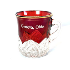 GENEVA OH OHIO Ruby Red Flash Souvenir Antique Trinket CUT GLASS CUP MUG picture