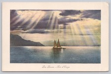 Vintage Lac Léman Switzerland Stormy Evening Sailboat Postcard picture