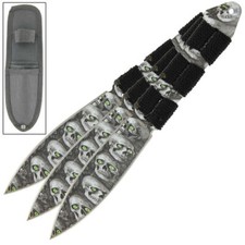 3 pcs Full Tang Stainless Steel, Skull Skin Ninja Throwing Knife Set + Sheath picture