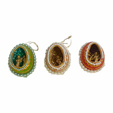 Vintage Lot of 3 Egg Diorama Christmas Ornaments Handmade MCM Miniature Figures picture