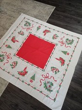 VTG 1960's Christmas Lanterns Tablecloth Excellent 46