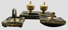 French Napoleon III Gilt Bronze & Verde Antico Marble 4pc Desk Set 1890s Antique picture