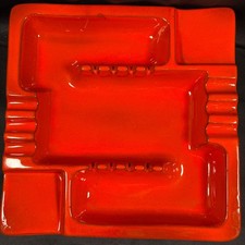 Frankoma 464 Large Square Ashtray Flame Orange Glaze Mid Century Modern Ceramic picture