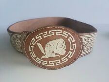 Vintage Size 34 Leather Mexico Cowboy Southwest Embroidered Belt  picture