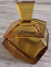 Vintage Art Deco Czech/Bohemian Amber glass perfume bottle / Powder Jar picture